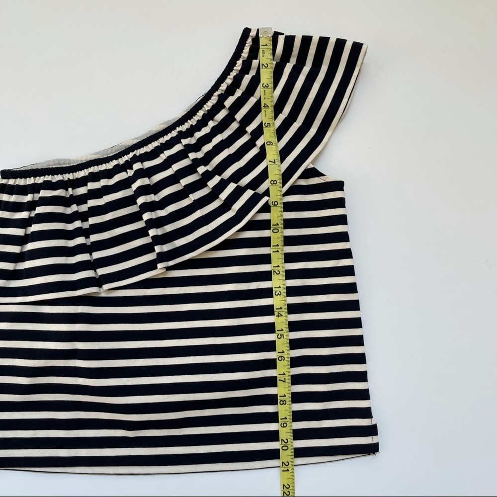 J. Crew ruffled one shoulder top in navy blue and white stripe NWT - Picture 8 of 9